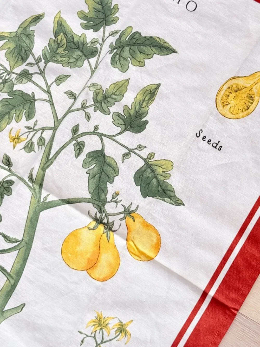Linen Cotton Tea Towel Botanical Yellow Tomato Made in Italy Vintage Print